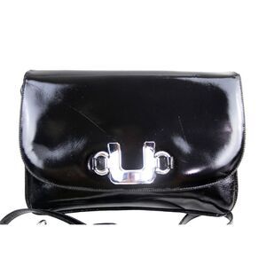 Aldana ITALY PATENT BLACK GENUINE LEATHER FLAP SHOULDER BAG HANDBAG CLUTCH PURSE